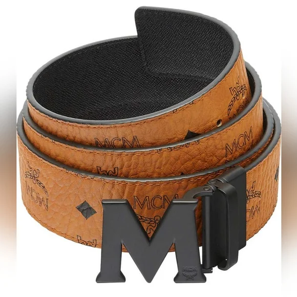 MCM Brown Antique M Visetos Reversible Belt Mcm Reversible Belt Brown Cognac Black Logo Visetos 38 40 42  main image 3